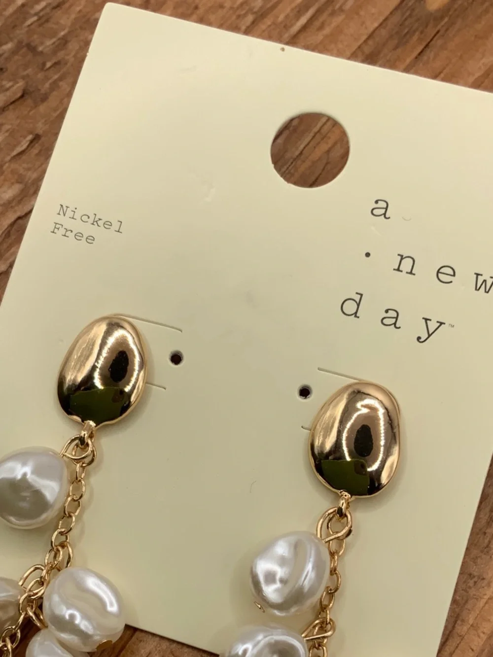 A. New Day Gold Tone Cluster Faux White Baroque Pearl Drop Dangle Earrings - Picture 3 of 5